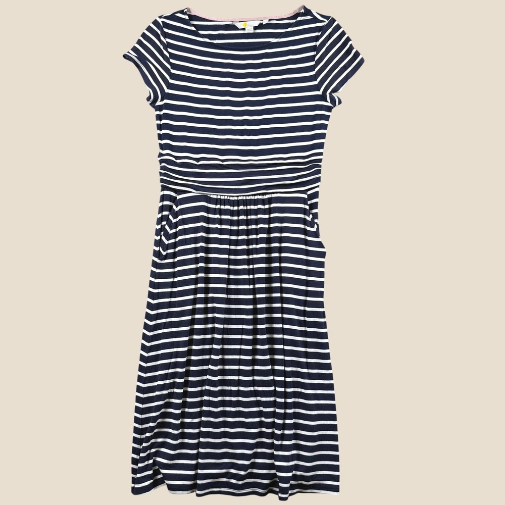 Boden Striped Dress Women 2R Navy White Short Sleeve Casual Nautical Everyday